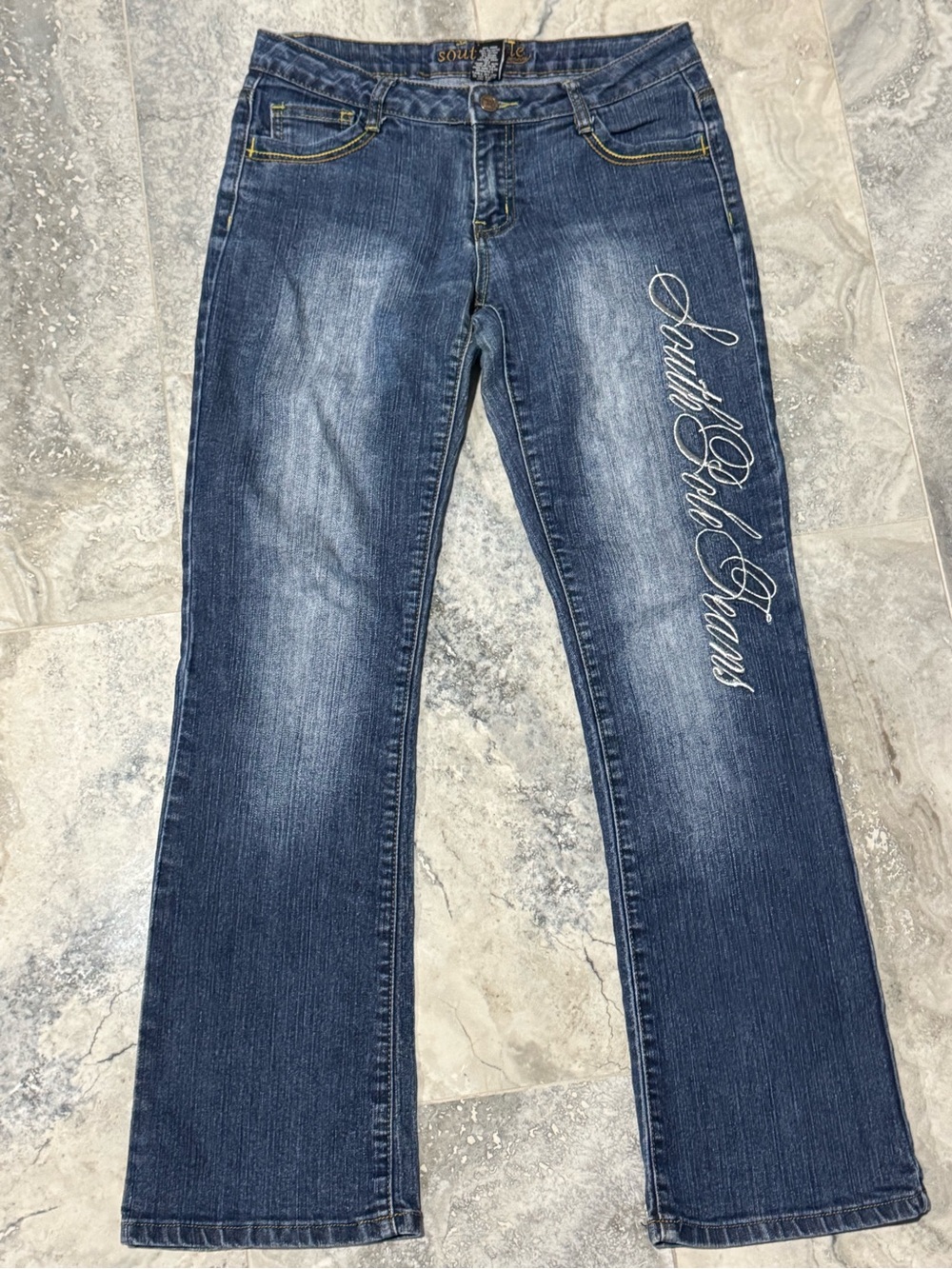 Y2K South Pole Women’s Medium Blue Boot Cut Jeans with Script Side Logo